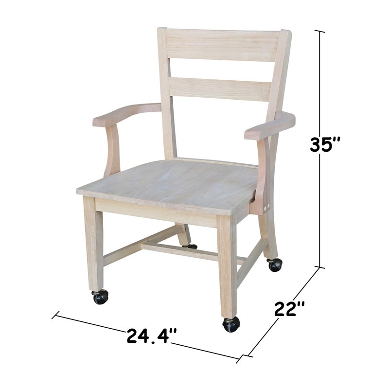 IC International Concepts, Solid Wood Dining Chair with Casters, Unfinished,