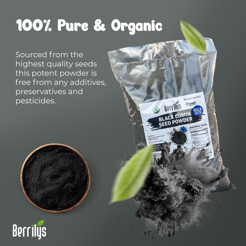 Black Cumin Seeds Powder, Organic, Berrilys, Ground, Also Known As