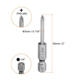 HARFINGTON #0 Phillips Screwdriver Bit PH0 1/4" Hex Shank 2" (50mm) Long Magnetic S2 Steel Industrial Grade Screw Driver Bit Cross Head Electric Drill Bits 0.118" (3mm) Rod