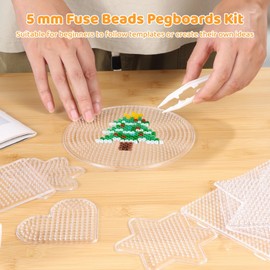 45 Pcs Fuse Beads Pegboards Kit, 10 Shapes Clear Plastic Peg Boards with 39 Templates and 6 Tweezers, 5 mm Bead Boards, Craft Supplies for DIY Beads Projects