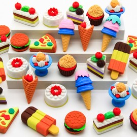 34 pcs Food Erasers for Kids Classroom Prizes, Puzzle Eraser 3D Take Apart Food Pencil Erasers for Student Rewards, Class Treasure Box,Game Rewards,Party Favors