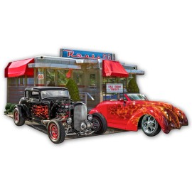 Handmade Route 66 Diner Cut out Metal Sign 23in X12in