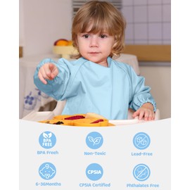 ALVABABY 3 Pack Baby Bibs with Long Sleeves Bébé Bavette Feeding Bibs Smock for Eating Bavoir Manche Longue Bebe Waterproof for Toddler 6-36 Months 3WDSQ03-CA