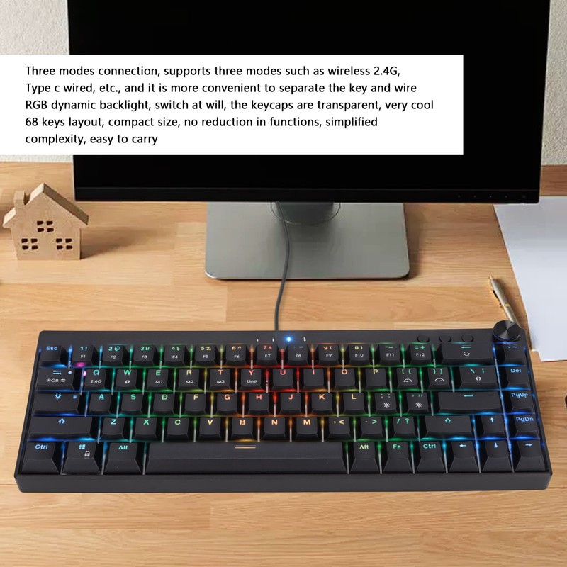 Mechanical Keyboard 68 Keys Three Modes RGB Backlight 1800mAh BatteryBlack