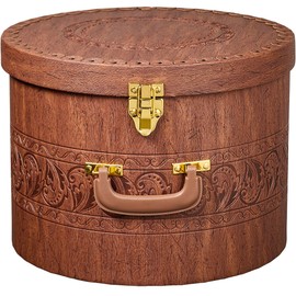 Creative Scents Large Hat Box for Men & Women Storage- Round Hat Box Container Easy Travel with Gold locking Lid and Sturdy Handle Great for Carrying & Protecting Round Hats and Caps. (Brown)