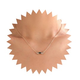 Cimenexe Bohemian Crystal Emerald Choker Necklace Gold Crystal CZ Pendant Necklace Green Emerald Collar Necklace Rhinestone Square Chain Necklace Jewellery for Women and Girls Gifts, Zinc, No Gemstone