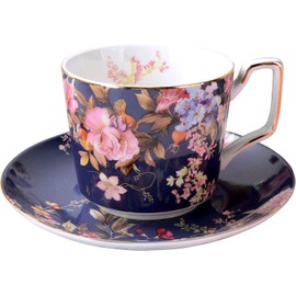 Gracie China Hydrangea Porcelain Tea/coffee Cups with Saucers, Set of 4 (Blue and Pink)