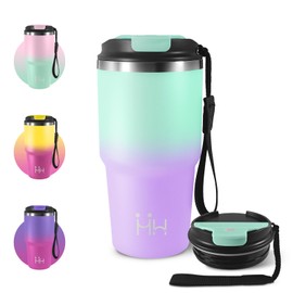 Termo 600ml, Termo in Acciaio Inossidabile con Doppia Pared Aislante, Privo di BPA, Riutilizzabile, Tazza Termica Portatile a Doppia Pared con Coperchio, per Ciclismo, Ufficio, Caffè, Palestra