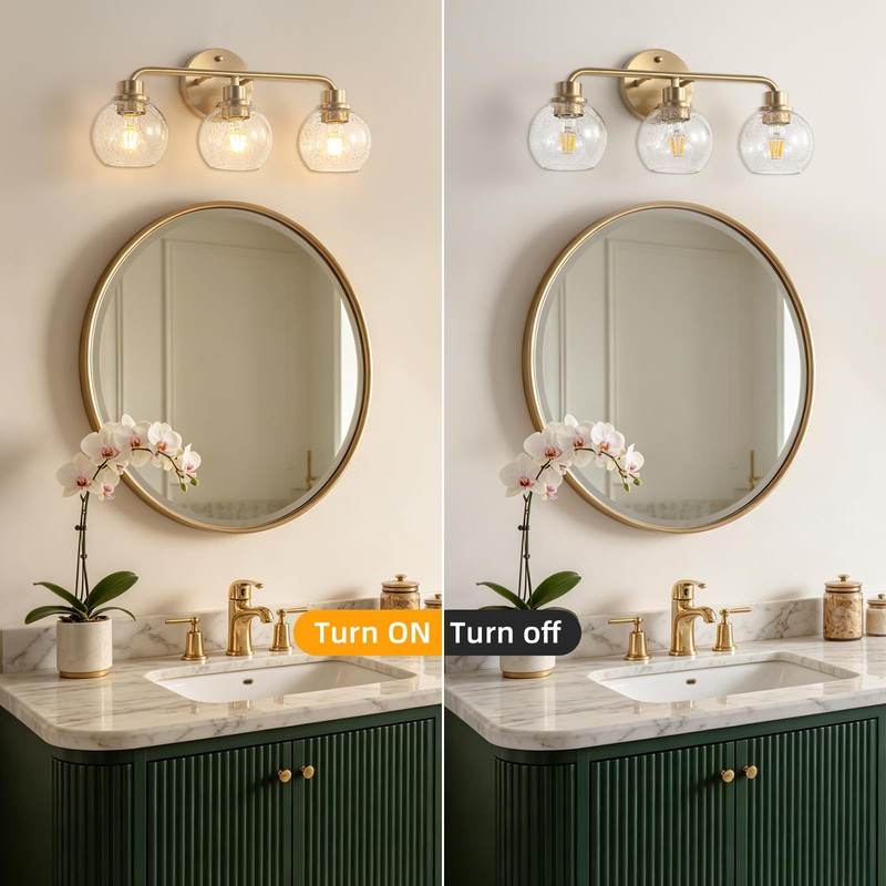 Watyo Bathroom Light Fixtures Gold Vanity Light 3 Light Wall