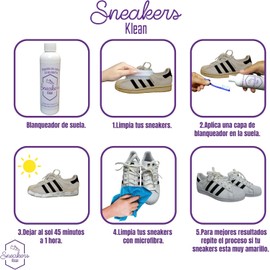 SNEAKERS KLEAN Kit Blanqueador de Suela, limpieza para el cuidado de sneakers, contiene 2 blanqueadores de suela, cepillo aplicador, cepillo suave y microfibra.