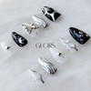 [GLORS] Gothic Press-On Nails Set, Black and Silver, Metallic Butterfly