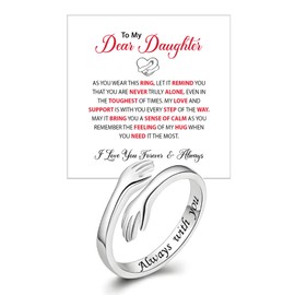 To My Daughter Hug Ring For Hope Rings, Inspirational Stainless Steel Engarved With Always With You Message Adjustable Ring for Women Non Tarnish Jewelry Gift for Her Birthday Christmas (Hug-Daughter)