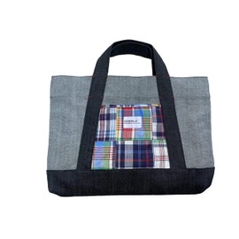 FLOWERS lab Denim Lesson Bag, Boys, Girls, School Entrance Bag, Library Bag, Picture Book Bag, Stylish, Cute, Simple, Denim back x patchwork pocket