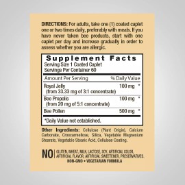 Piping Rock Royal Jelly Propolis Bee Pollen Pills | 60 Caplets | Non-GMO | by Piping Rock