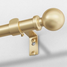 Gold Long Curtain Rods for Windows 72 to 144 Inch, Adjustable Heavy Duty 1" Diameter Decorative Curtain Rod with Gold Round Finials, Modern Easy Install Extendable Metal Drapery Pole Set