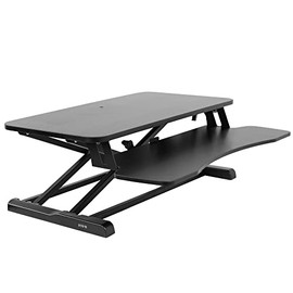 VIVO 32 inch Carbon Fiber Desk Converter, K Series, Height Adjustable Sit to Stand Riser, Dual Monitor and Laptop Workstation with Wide Keyboard Tray, Black, DESK-V000KR