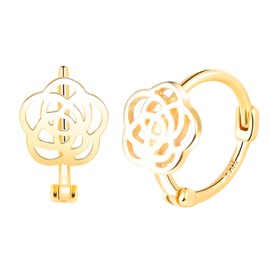 Yumilok Women's Earrings Hollow Camellia Flower Rose Hoop Earrings Small 925 Sterling Silver Huggie Piercings For Women, Sterling Silver