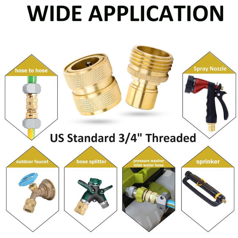 STYDDI Brass Full Flow Garden Hose Quick Release Connect Adaptor