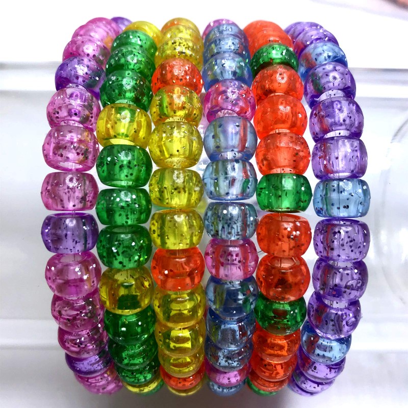 Amaney 500 Pieces Glitter Pony Beads 6x9mm Mixed Colors Transparent