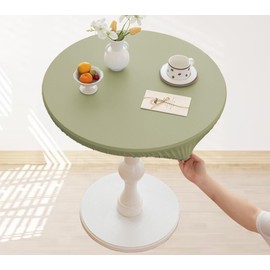MOJOHOMR Faux Leather Elastic Round Fitted Tablecloth Waterproof Oil Proof Table Cloth Washable Stain-Resistant Table Cover for Kitchen、Dining Room、Patio Decorative (Green,47" Dia)