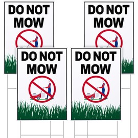 Blulu 4 Pcs Do Not Mow Sign with Metal H Stake 10 x 7 Inches No Mow May Yard Sign Double Side Lawn Signs Corrugated Plastic Weatherproof UV Protected for Garden Decor Outdoor Use Easy to Install