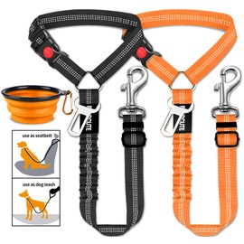 3 Piece Set Dog Seat Belt Retractable Dog Car Seatbelts Adjustable Pet Seat Belt for Vehicle Headrest Restraint Adjustable Heavy Duty & Elastic & Durable Car Harness for Dogs