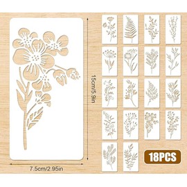 18 Sheet Flower Stencils for Painting, 5.9x2.95in Floral Stencils Reusable Leaf Vine Stencils Waterproof Wildflower Art Drawing Templates for DIY Crafts Wood Walls Canvas Home Decor