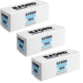 3 X Ilford 1743399 Delta Pro 100 120 Fine Grain Medium Speed, Black and White Film, ISO 100, 120 Size
