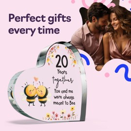 China Anniversary Plague Gifts for Husband Wife - Meant to Bee - Happy 20th Wedding Anniversary Present for Partner, 100mm Acrylic Heart Keepsake for Twentieth Anniversaries
