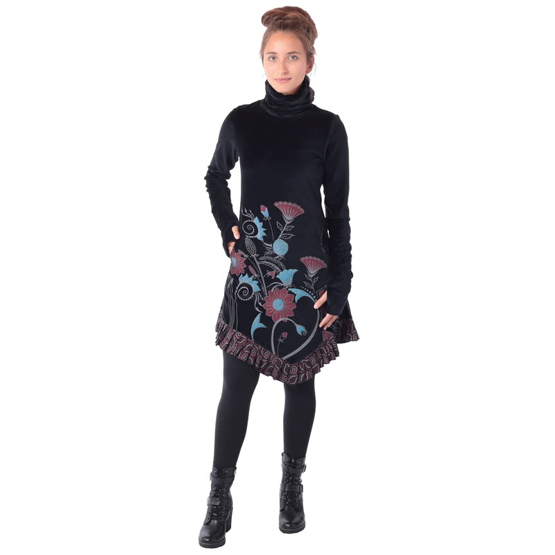 PUREWONDER Velvet Dress with Collar dr20, black