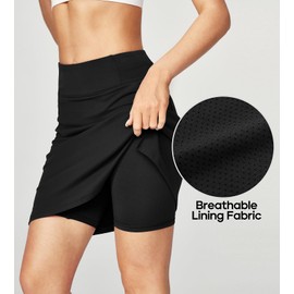 Heathyoga Knee Length Skorts for Woman Golf Skirts for Women Long Skorts Skirts for Women with Pockets Tennis Skirt Skort Black