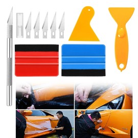 JnTech Car Wrapping Film Application Tool Kit Auto Carbon Sheet Car Film Cutting Sheet Scraper Application Tool Kit Installation Tool Set Bubble-Free Scratch Free Squeegee Application Aid Tool 5 Piece