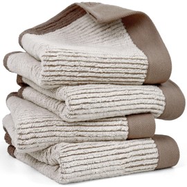 Cleanbear Hand Towels for Bathroom Set of 4, Jacquard Weaved Cotton Face Towels, 28 x 13.7 Inches (Light-Brown)