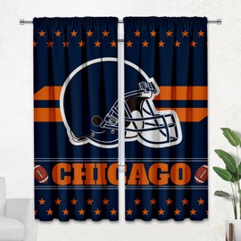 YANGUMGUAN Chicago Curtains Football Themed Blackout Curtains for Bedroom Man Cave & Chicago Room Decor 72" W x 63" L Curtains
