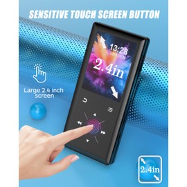 AFU 64GB Bluetooth MP3 Player - 2.4" Screen Portable HiFi Mp3 Player with Built-in Speaker, MP3 Music Player with Voice Recorder, FM Radio, Touch Buttons,Support up to 256GB SD Card