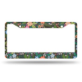 Beabes Blue Orange Folk Flowers License Plate Frame Colorful Daisy Novelty License Plate Frame Wildlife License Plate Cover Car Tag Holder Metal License Plate Frame for US Vehicles Standard