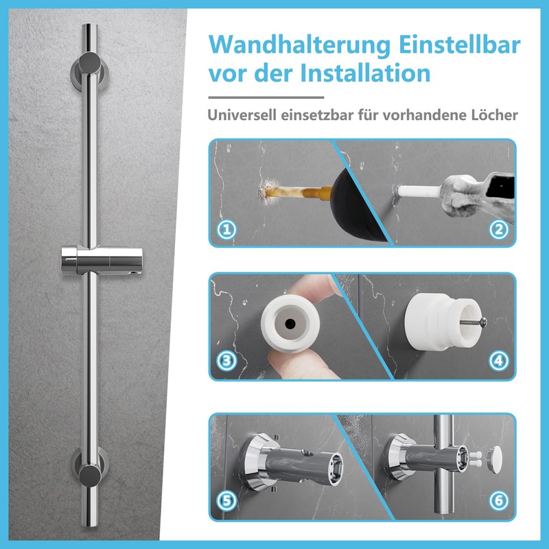 Görbach Stainless Steel Shower Wall Rail with Variable Fixings -