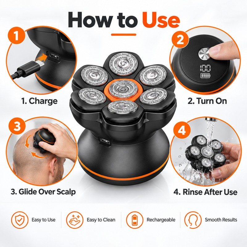 7D Electric Head Shaver for Bald Men – Waterproof Floating