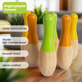 WOODENFUN Children's Wooden Bowling Game Set with 6 Cones and 2 Balls Indoor and Outdoor Children's Games Skittles Game Made of Wood 3 Years Old Wooden Toy
