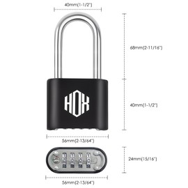 HOX 4 Digit Heavy Duty Combination Lock, 2.7 Inch Long Shackle, Outdoor Waterproof Padlock for School Locker, Gym Locker, Hasp Storage, Fence (Black, 2 Pack)