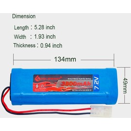 XUNTU 7.2V 3800mAh NIMH Battery (2 Pack) for RC Cars, 6-Cell NiMH Flat Rechargeable Battery Pack w/Standard Tamiya Connector + 7.2V Smart Charger(1 PCS)