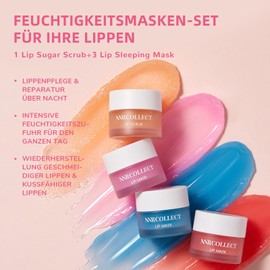 ANRCOLLECT Pack of 4 Lip Balm & Lip Scrub, Lip Mask Set for Intensive Lip Treatment, Lip Sleeping Mask & Lip Scrub for Dry, Brittle, Cracked Lips, Fine Lines & Wrinkles