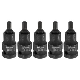 HARFINGTON 5pcs H6 Hex Bit Socket 55mm/2.17" Length 1/2" Square Drive Metric Extension Impact Bit Power Nut Driver Set S2 Steel Socket Ratchet Wrench Bits, Black