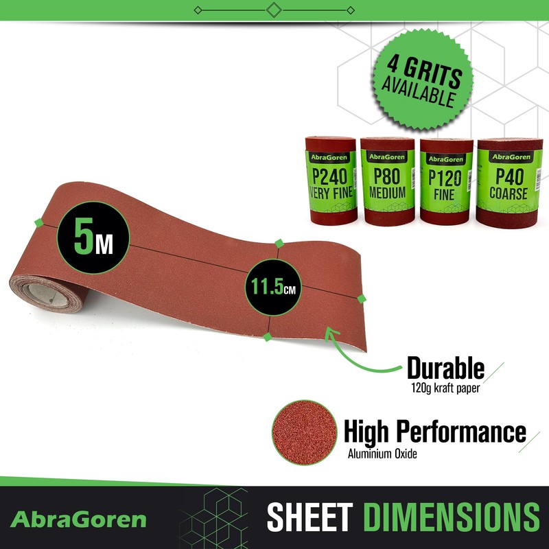 Sandpaper Roll - Coarse P60-11.5cm x 5m For Wood and