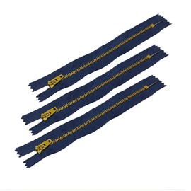 3 Pieces/Closed Brass Zippers with Semi-Automatic Cursor, Available in Maya 3#, Sewing Zipper, Zipper for Clothes, (6 cm, Navy Blue)