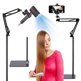 Hair Dryer Stand Holder 360 Rotate Hair Dryer Holder Stand Floor，Adjustable Hands Free Blow Dryer Floor Stand, Blow Dryer Stand Hands Free Clip Suitable for 99% Hair Dryer (Black)