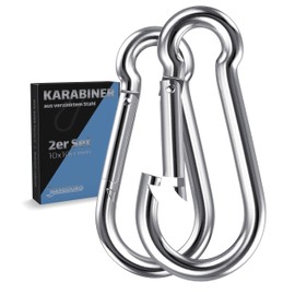 GARSIDURO® Carabiner Hooks, Set of 2, 10 x 100 mm, Galvanised Steel DIN 5299, Fire Brigade Carabiner with Snap Lock as Key Ring Carabiner or Heavy Duty Carabiner Caravan