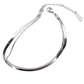 Joy Harmony Anklet for Women and Men, Metal Allergy Friendly, Stainless Steel, 2 Rows Snake Chain, Stainless Steel