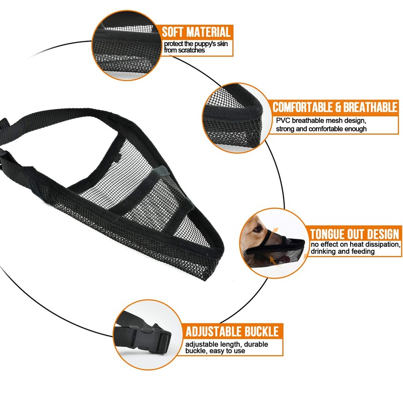 Dog Muzzle - Soft Nylon Adjustable Breathable Mesh Mask, Mouth
