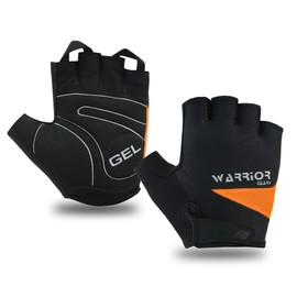 warrior gears Half-Finger Cycling Gloves - Lightweight Bicycle gloves - Anti-Slip Grip & Breathable, Gel-Padded for Shock Absorption - Fingerless Bicycle Short Gloves for Men’s (Orange-Black, XL)